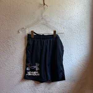 Under Armour Boy’s Black Athletic Shorts with White Logo